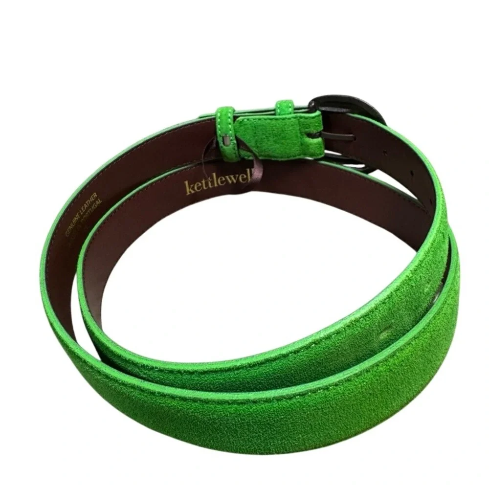 Kettlewell Green Suede Leather Western Floral Buckle Belt Made in Portugal LL